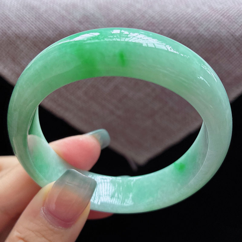 57圈25467冰糯种水润飘阳绿翡翠手镯子贵妃玉手环天然A货a24