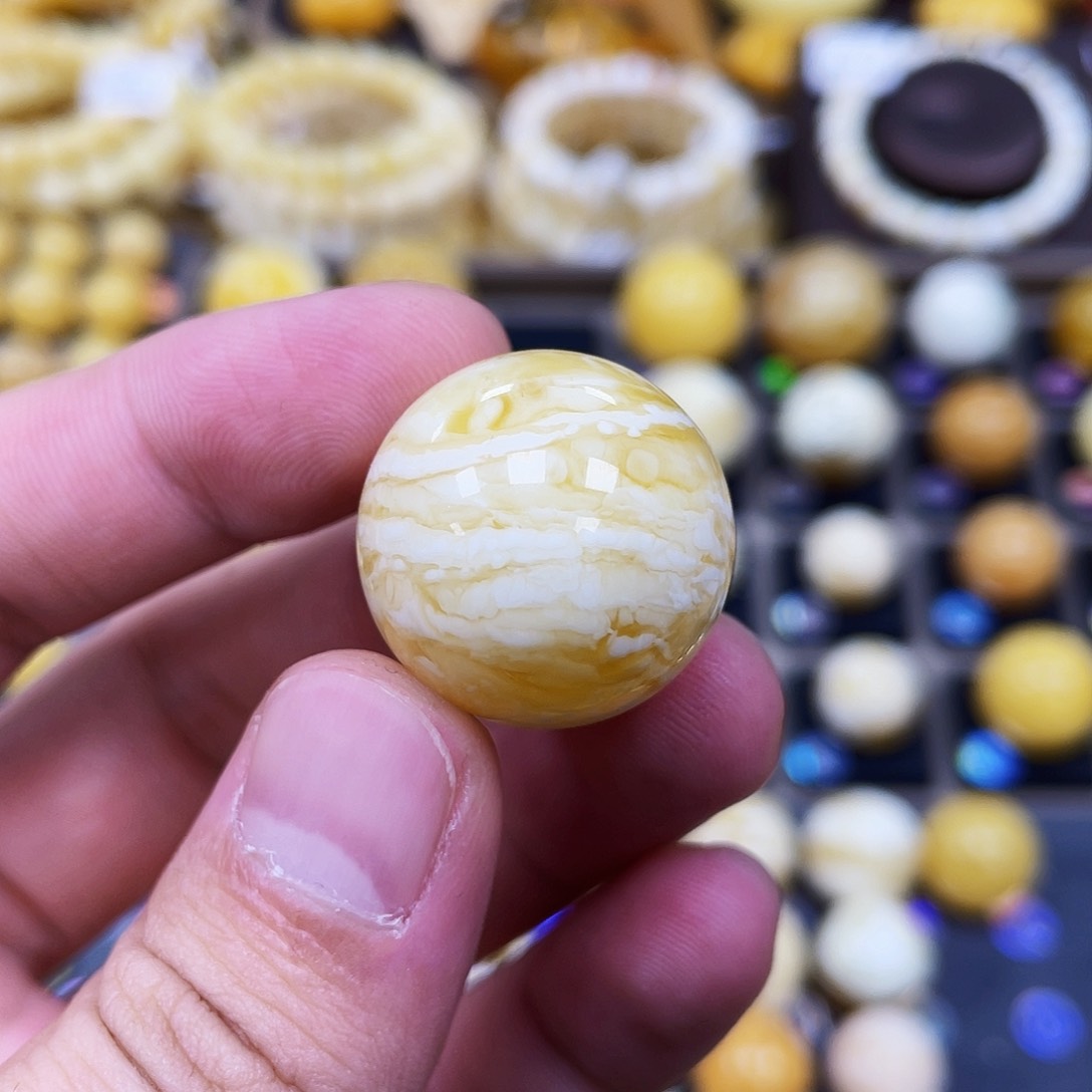 蜜蜡珠宝奇石未镶嵌23.3mm瓷白浓蜡虎皮款｜圆珠·段掌柜