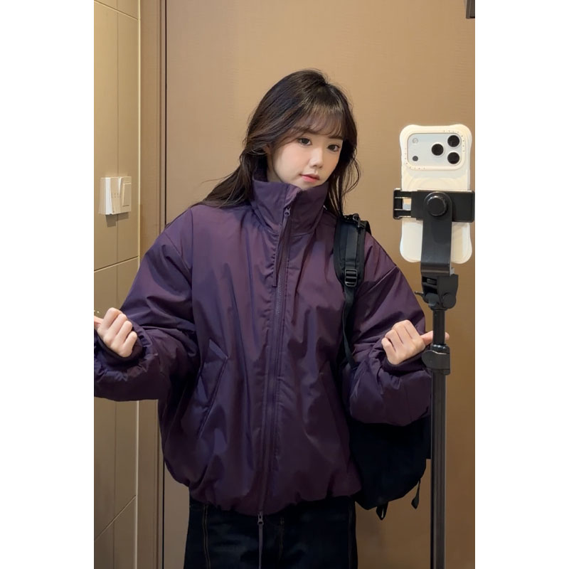 乌梅紫色美式cleanfit立领棉服外套男款冬季加厚廓形保暖棒球棉衣