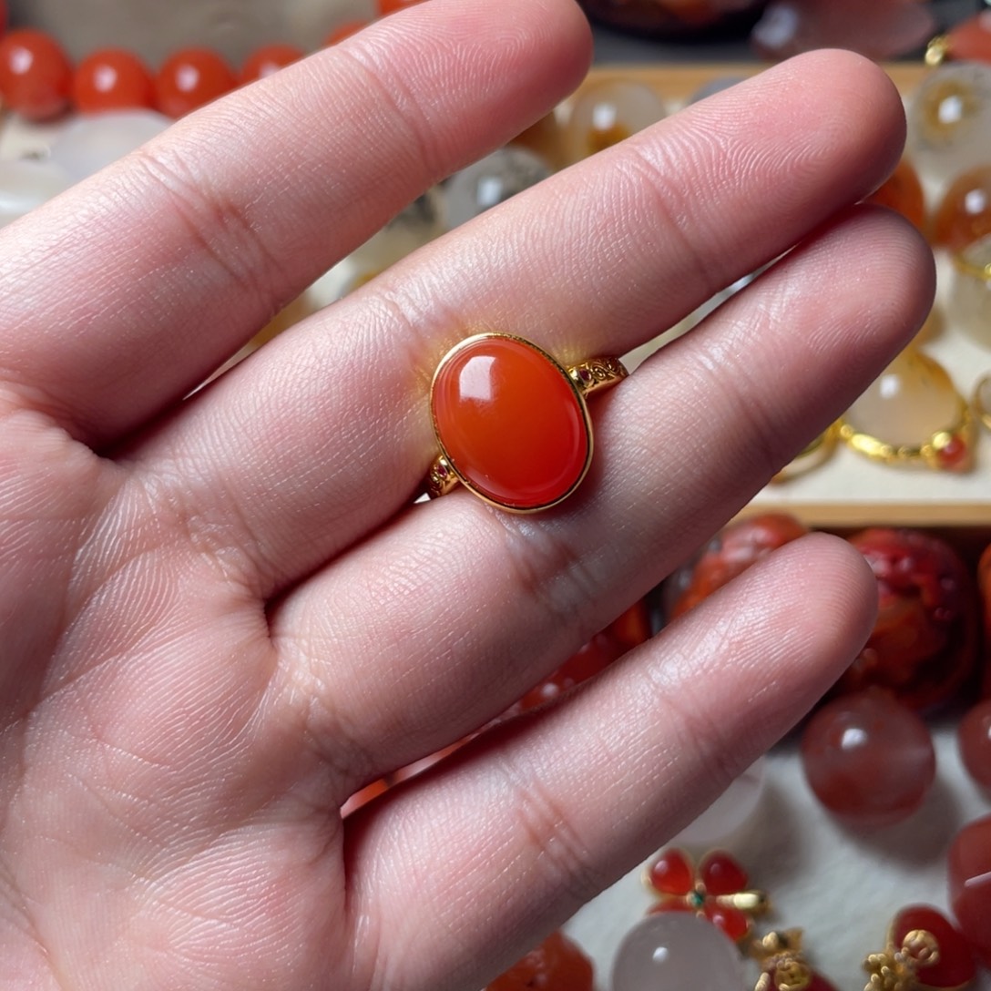 南红玛瑙银S925镶嵌戒指