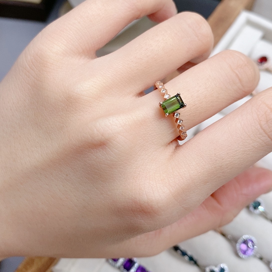 碧玺戒指银S925镶嵌开口