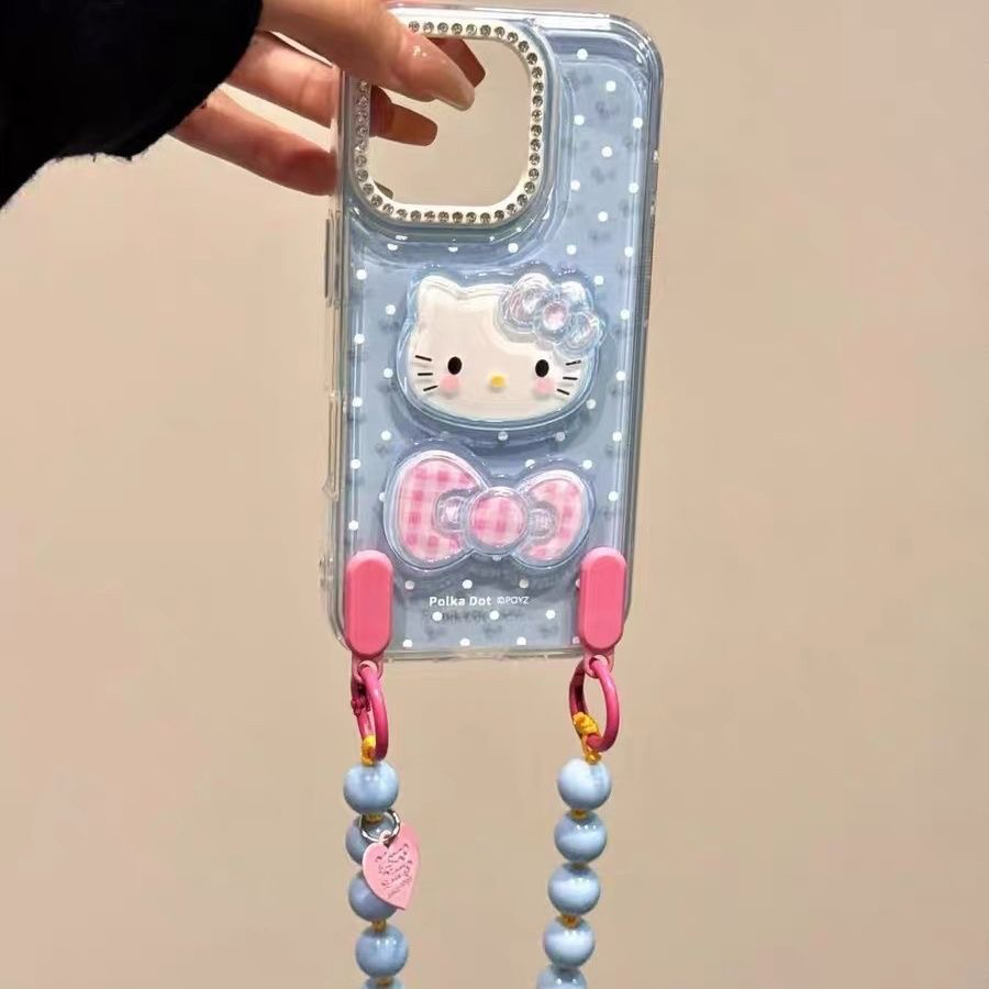立体蝴蝶结凯蒂猫iPhone16/15手机壳适用14/13promax硬壳链条挂绳