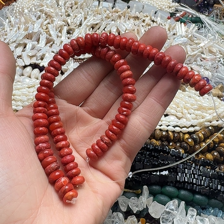 玛瑙/玉髓未镶嵌珠宝半成品一条9mm红玻璃算盘