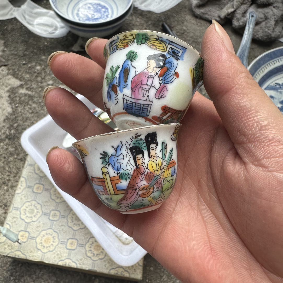 手绘人物杯广彩杯小容量