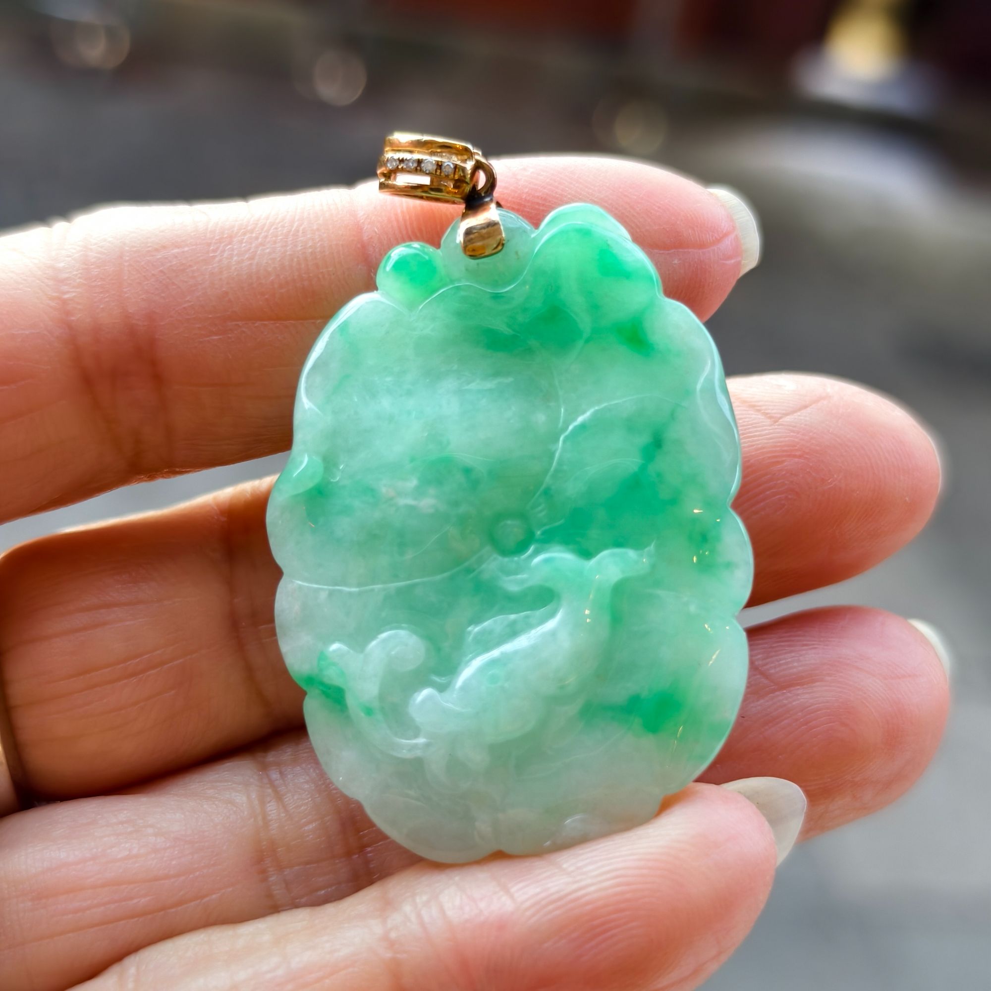 !清仓买段不退换看清楚下单!天然A缅翡翠18K冰阳绿金玉满堂