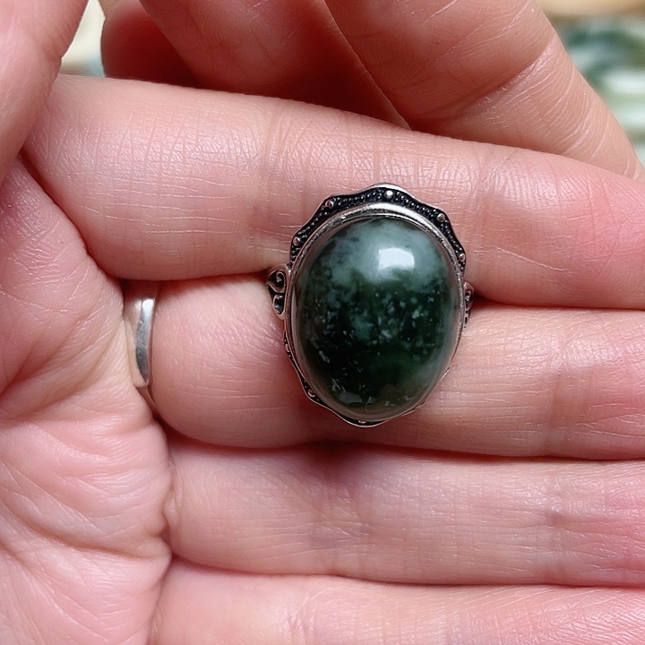 透闪石-蛇纹石玉戒指银S925镶嵌?****?