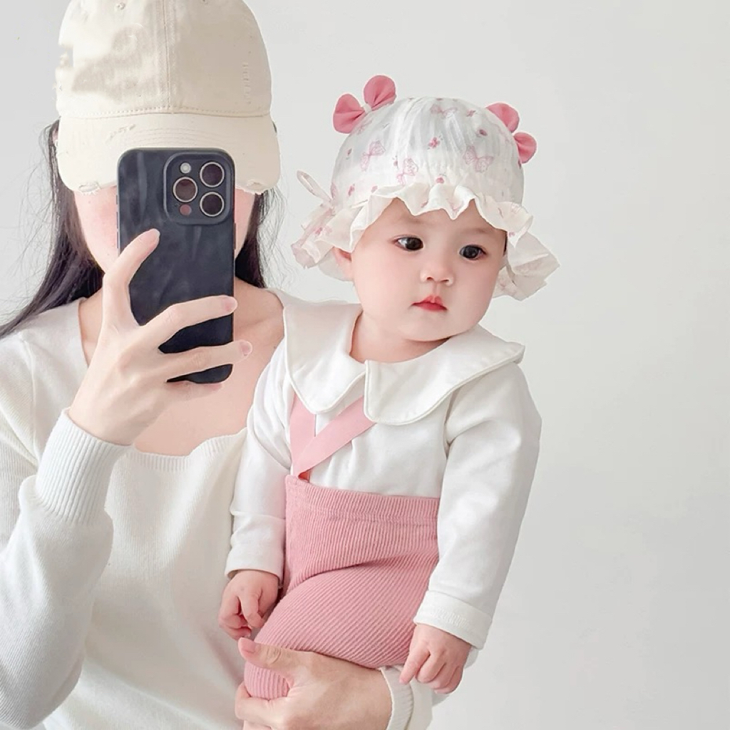 婴儿帽子春秋季薄款宝宝女公主风渔夫帽外出遮阳防晒帽宝宝帽子