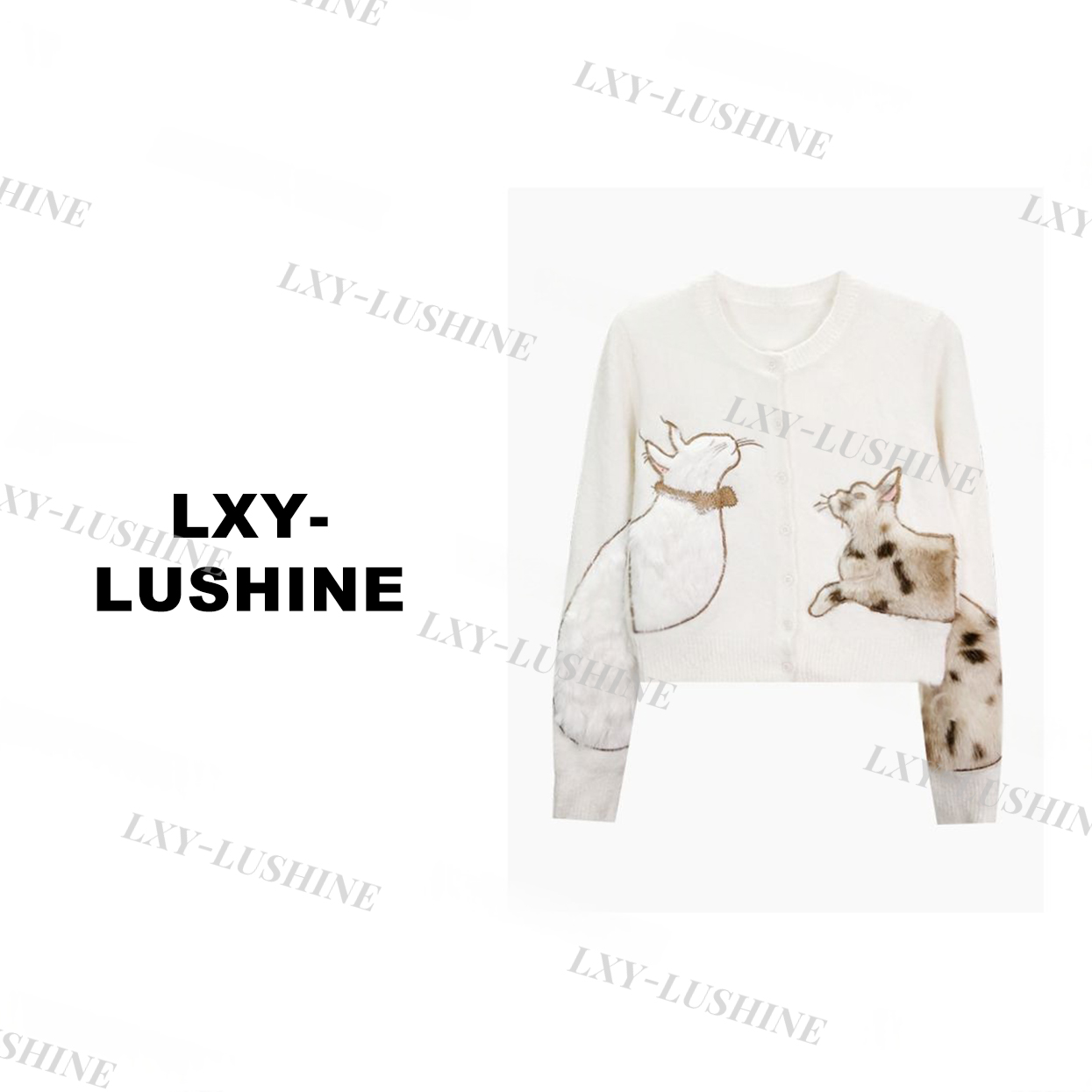 【小妖】KS5401秋冬款立体猫咪刺绣开衫保暖软糯针织毛衣