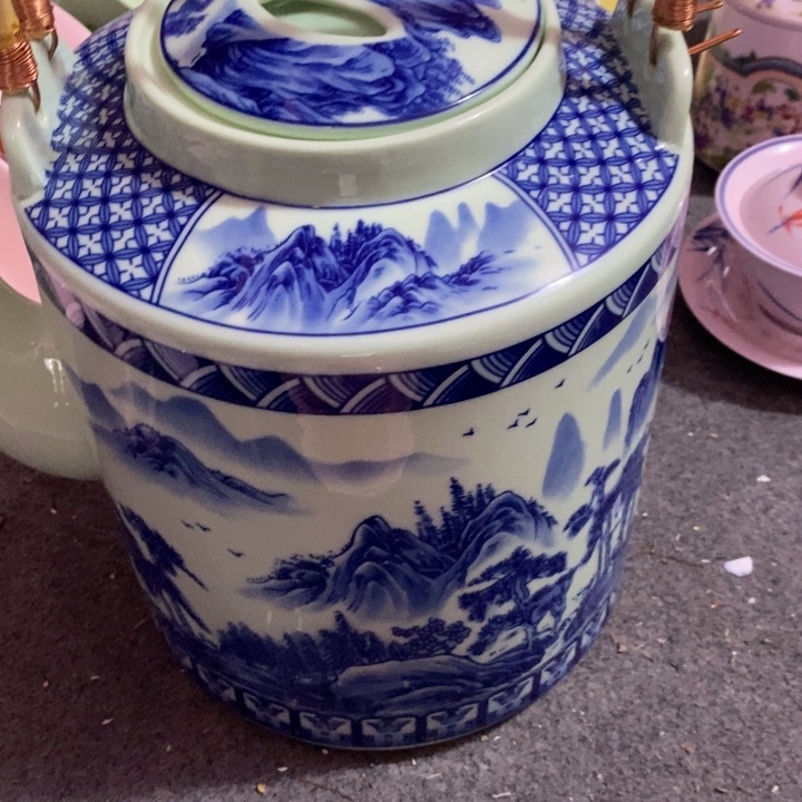 摆件瓷绿稀土山水大提梁壶