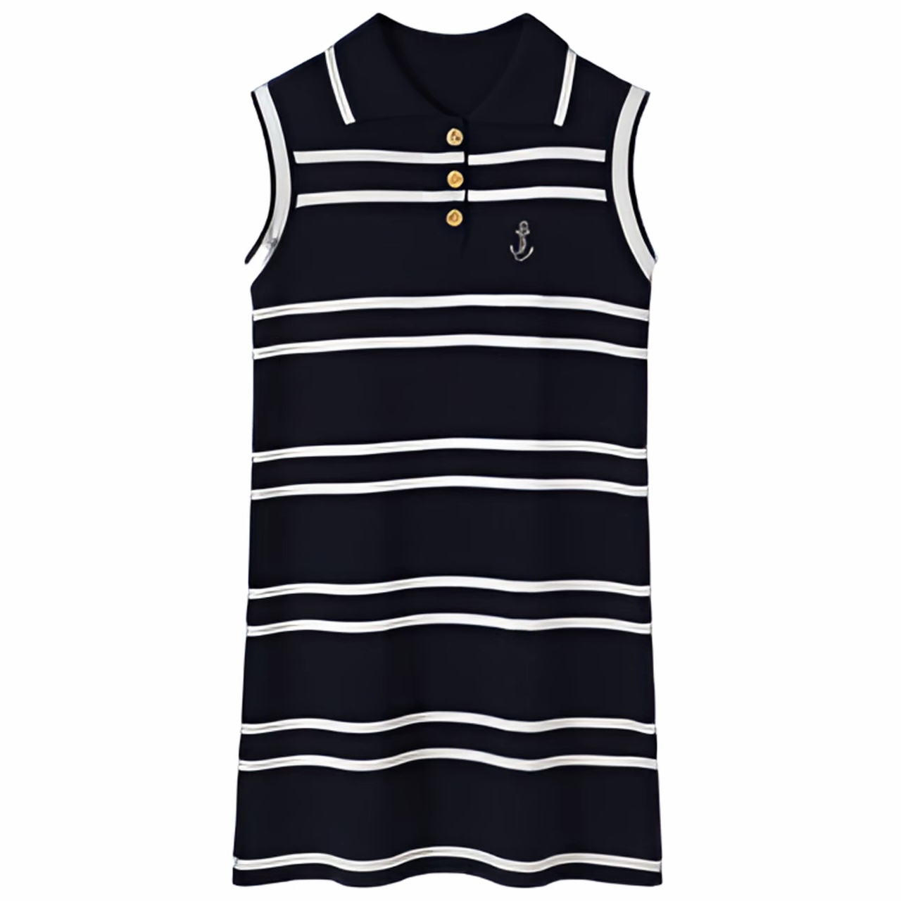 休闲气质无袖条纹套头法式黑白条纹连衣裙