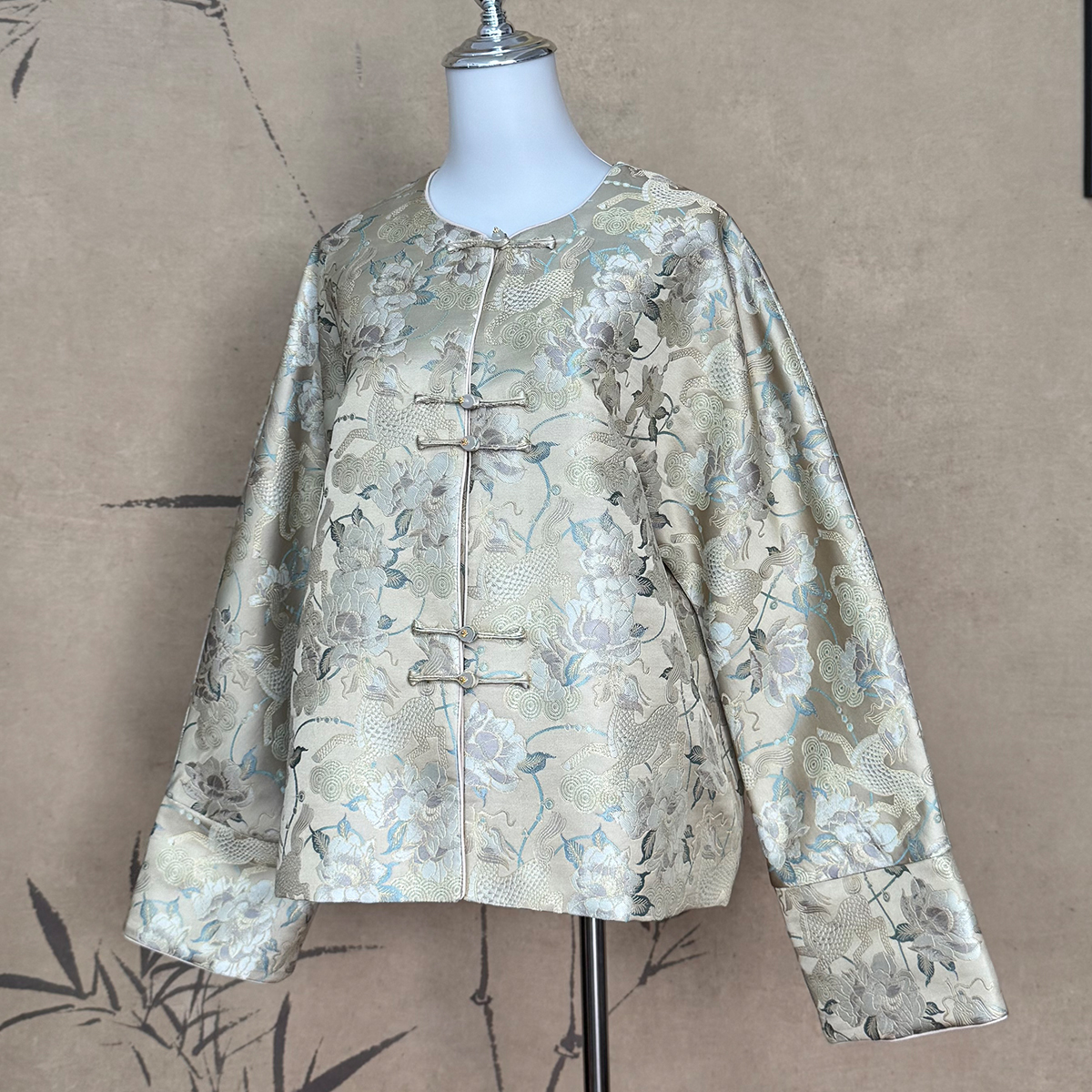 【卷卷新中式】“麒麟牡丹”老宋锦桑蚕丝真丝对襟手工扣外套