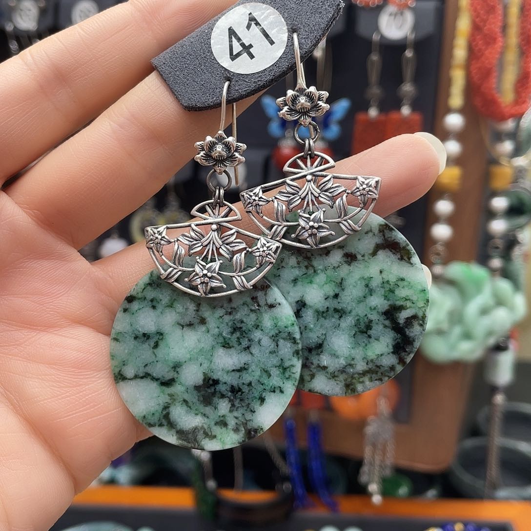 翡翠耳饰银S925镶嵌fhngghg