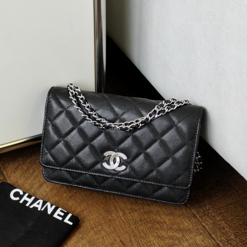 95新 Chanel/香奈儿 【24期免息】25C黑银荔枝皮woc斜挎包51138