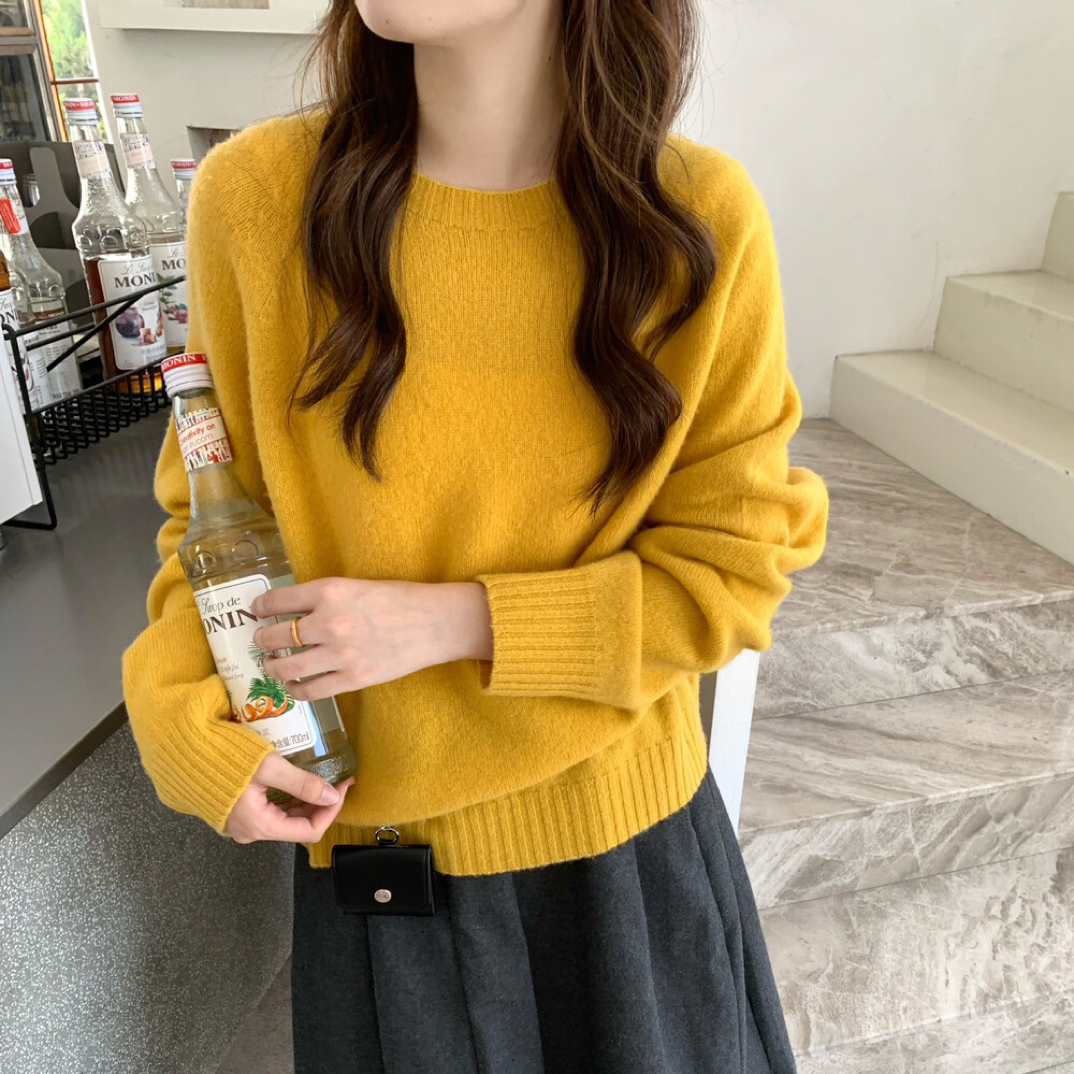 【19】韩系宽松慵懒风女秋冬百搭显瘦侧开叉毛衣上衣