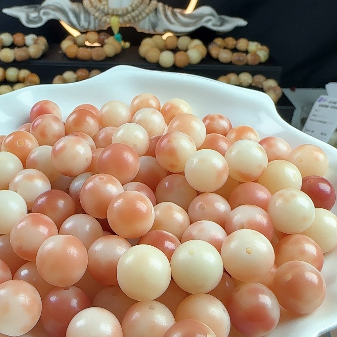 菩提根/象牙果手串卡13粉色三花奶冻圆100颗➕20颗