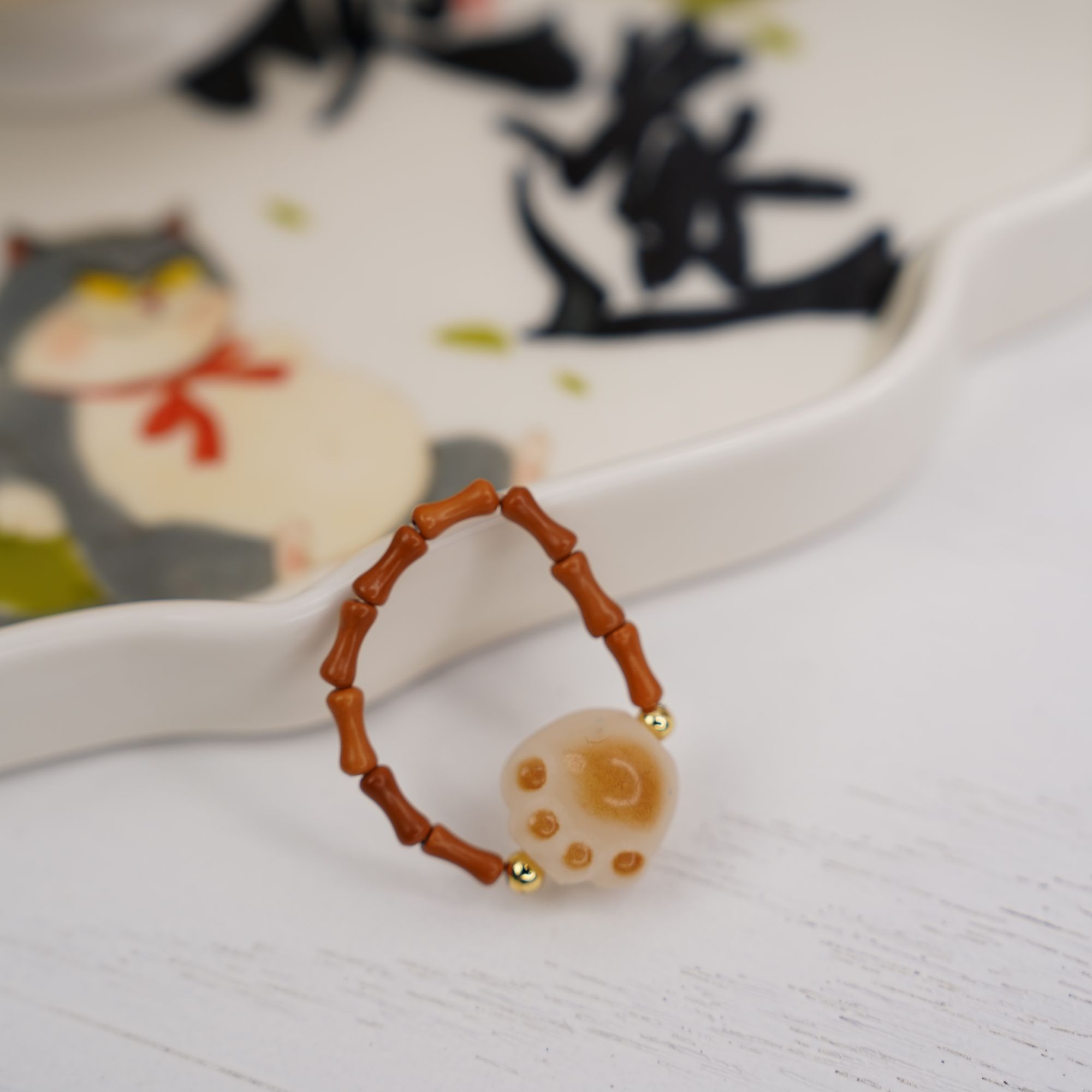 会友.橄榄竹节戒指女士