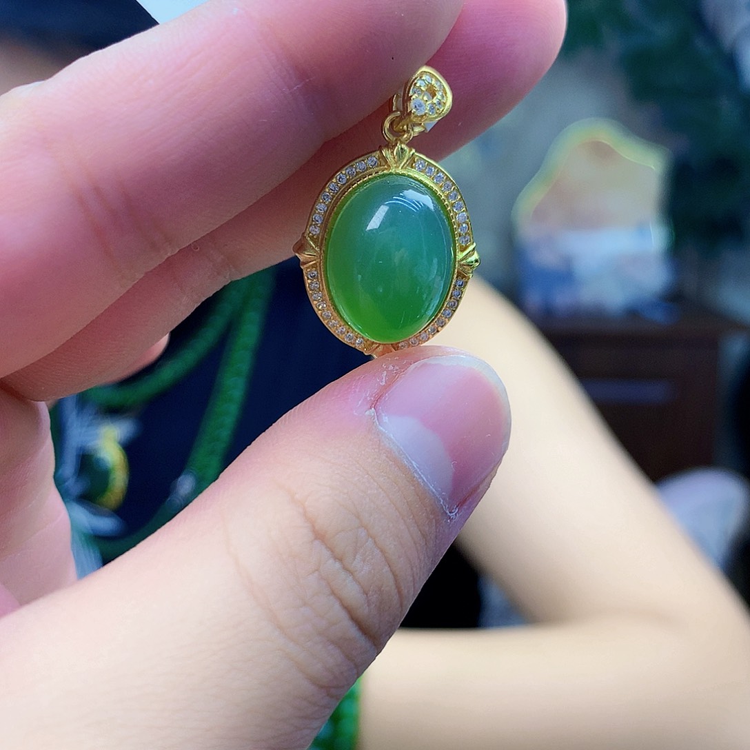 和田玉（碧玉）银S925镶嵌吊坠(不含链)吊坠