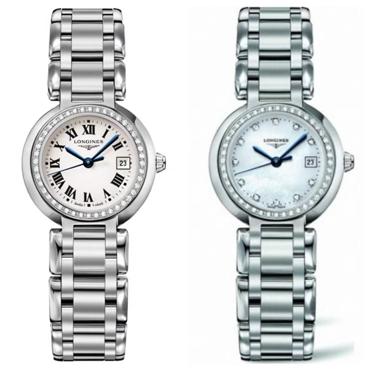 99新 Longines/浪琴 心月110/石英/贝母满钻/表径26.5mm/女士腕表