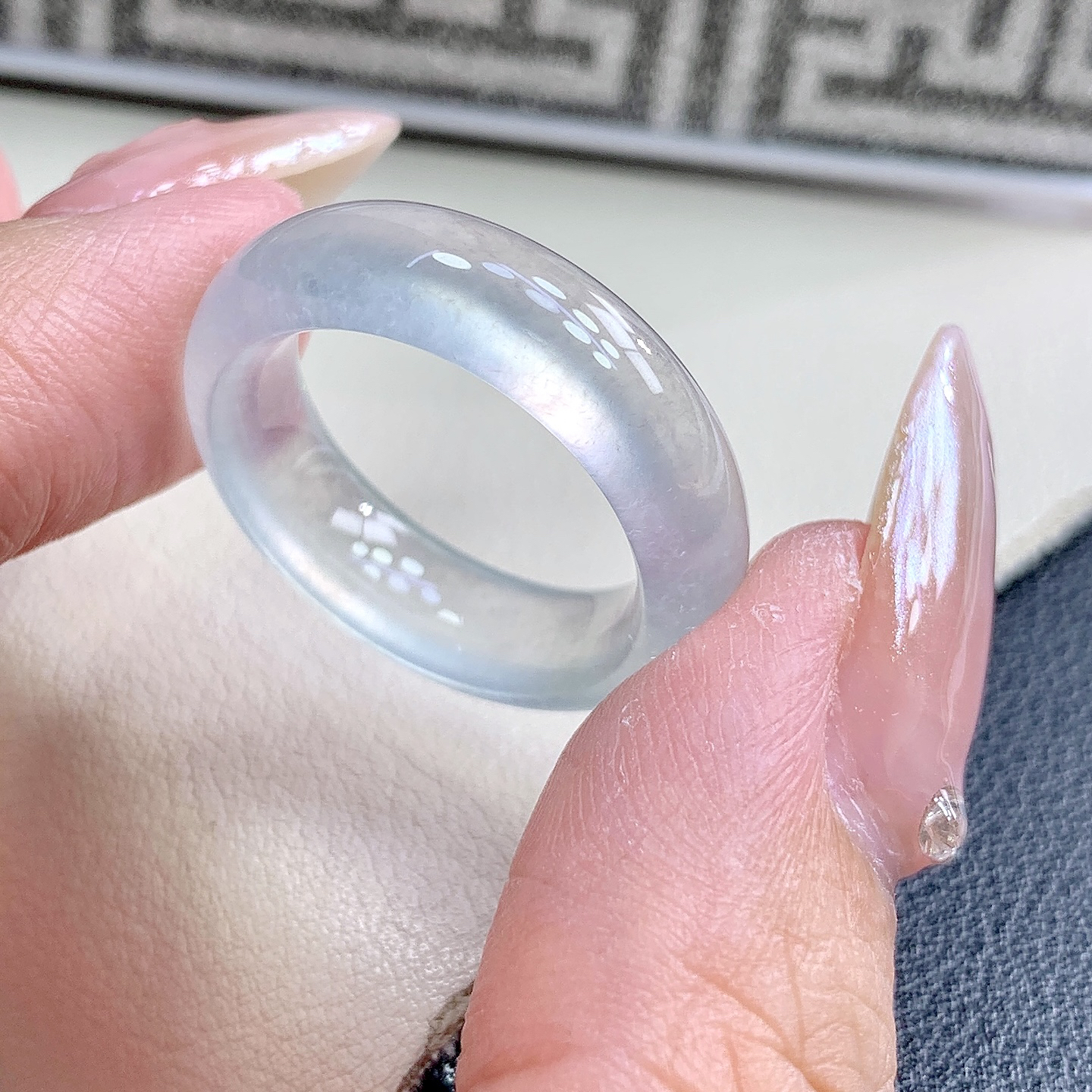 19号20号高冰玻璃种白冰白月光戒指 缅甸翡翠尺寸18.7-6.9-4.4mm