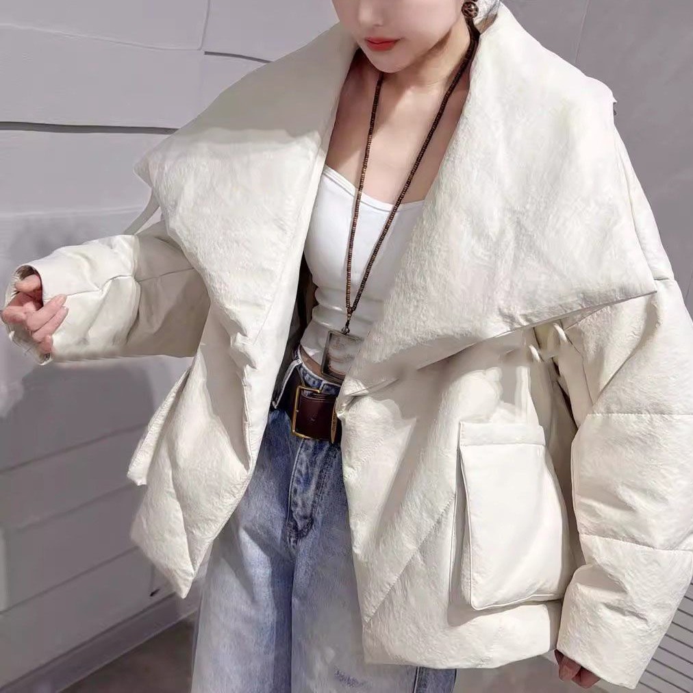 加绒加厚款冬季短外套潮流网红韩版宽松型休闲女士气质白色外套