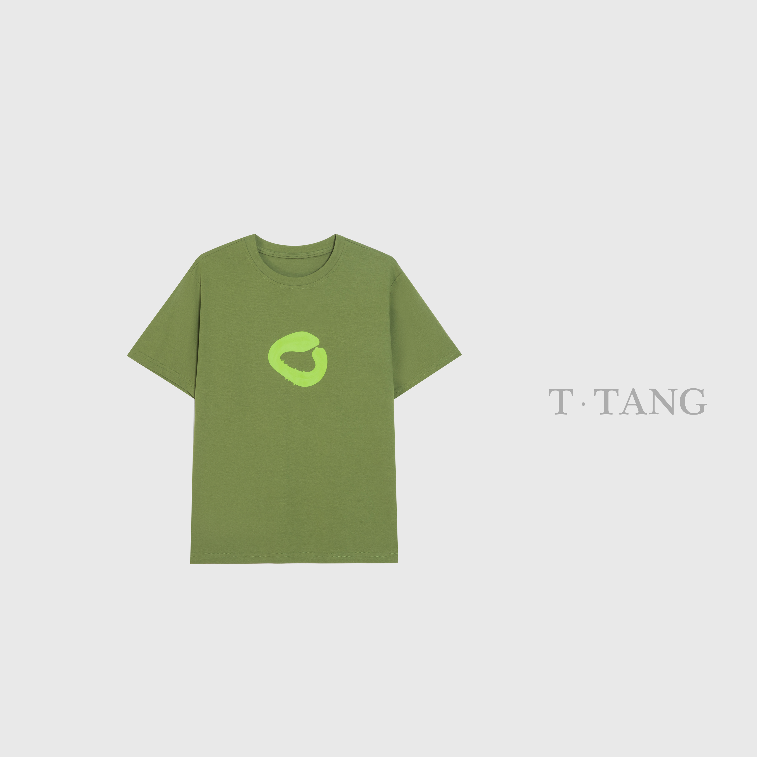 （青青河边草绿T）夏款200g丝光珠地棉圆领显廋烫图T恤【6299】