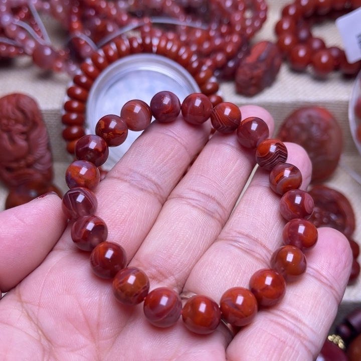 南红玛瑙未镶嵌手链火焰9 M