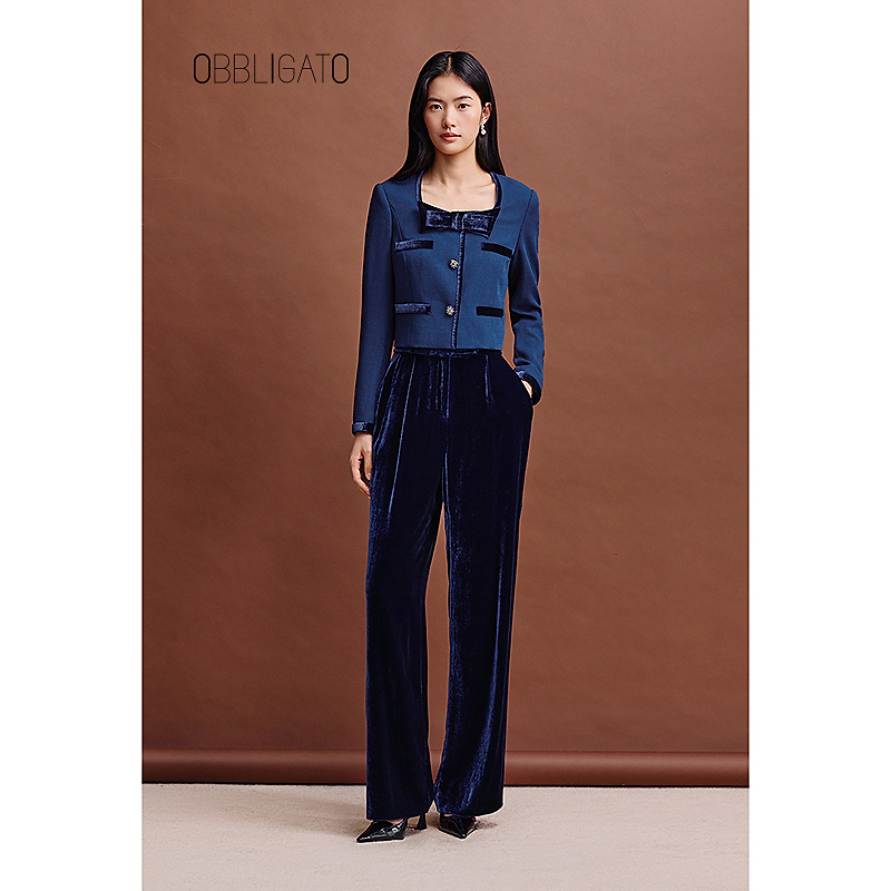 OBBLIGATO奥丽嘉朵2025冬季1C65520010新品裤脚开叉高腰阔腿裤