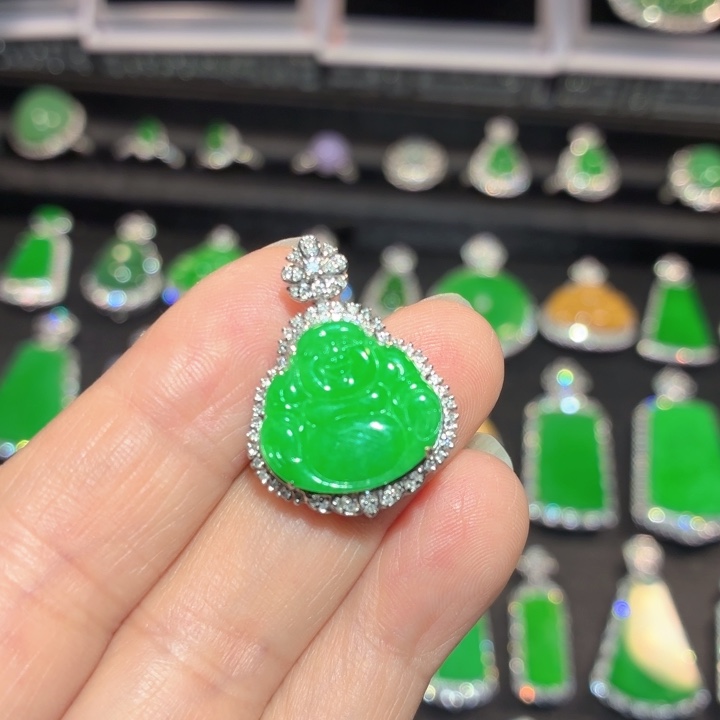 翡翠18K金镶嵌吊坠(不含链)翡翠