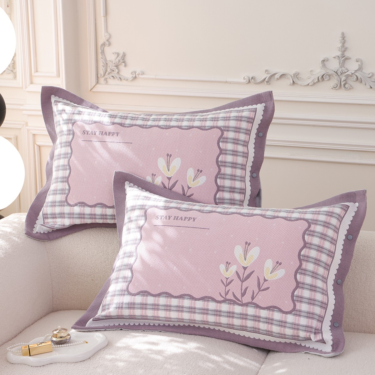 纯棉纱布按扣枕套一对装高密全包不脱落枕头套成人家用全棉枕芯套