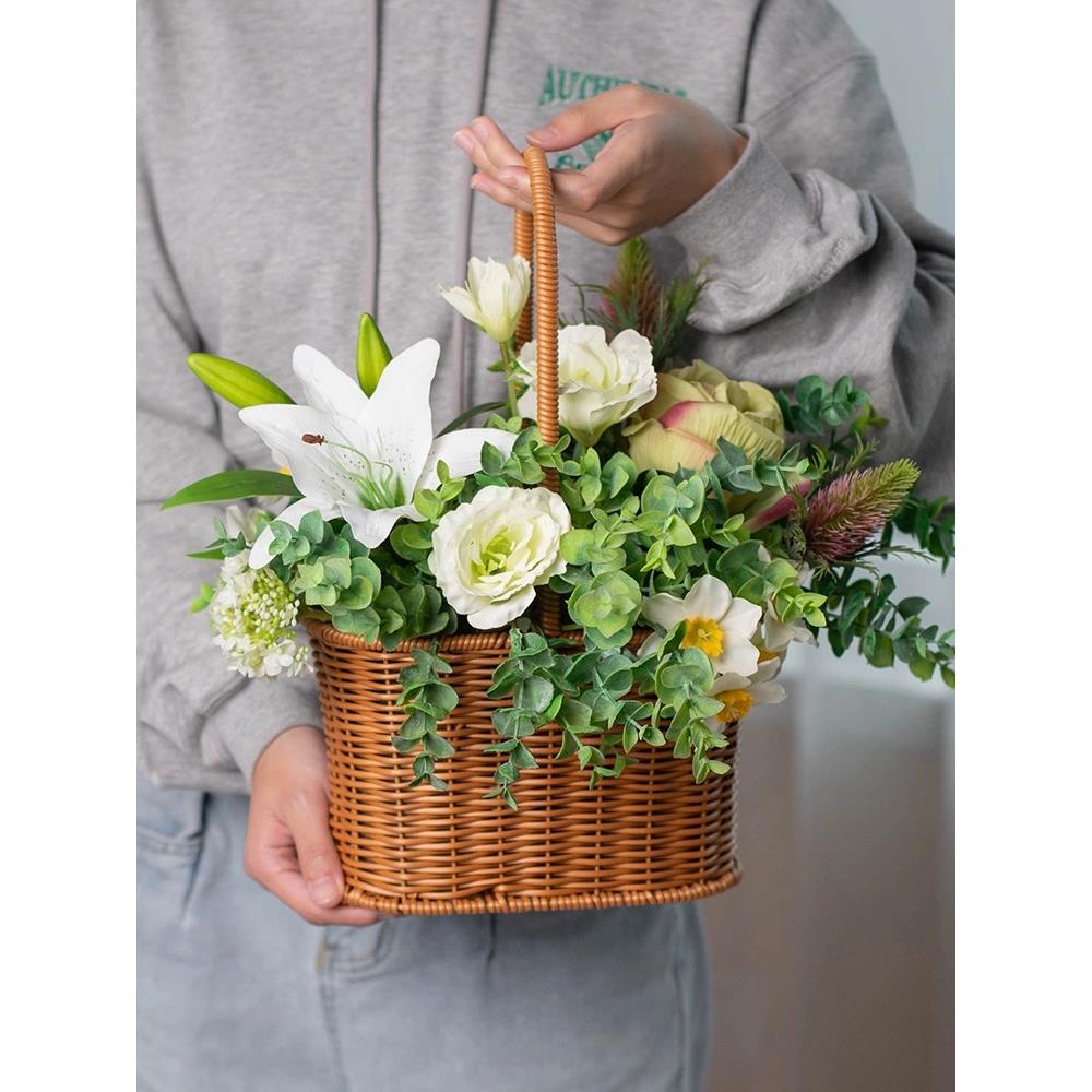 花店专供仿藤编花篮花店插花篮月子鸡蛋花束花艺小提篮沙龙花篮