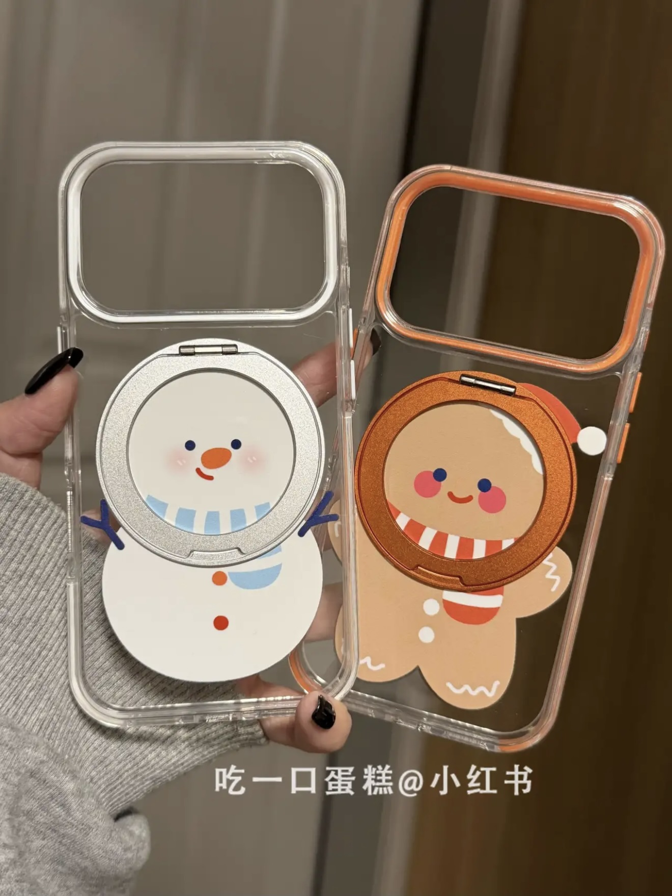 小雪人姜饼人卡通透明支点手机壳适用苹果17promax防摔可爱创意
