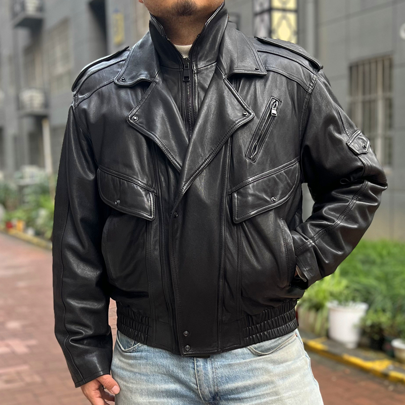 90年代港风真皮皮衣羊皮潮流时尚复古夹克植鞣皮衣外套
