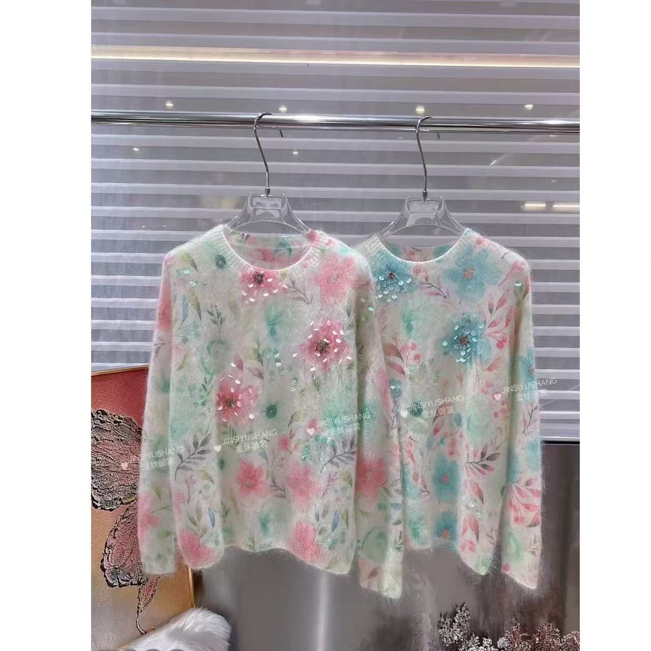 秋冬法式毛绒感花朵毛衣5266