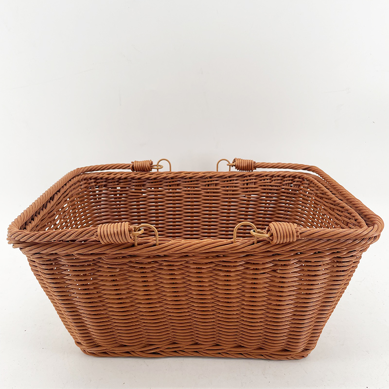 A140棕色方形购物篮纯手工编织买菜篮34*23*16