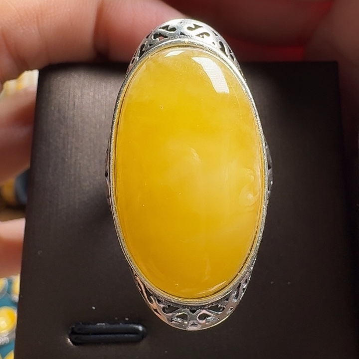 蜜蜡银S925镶嵌戒指戒指