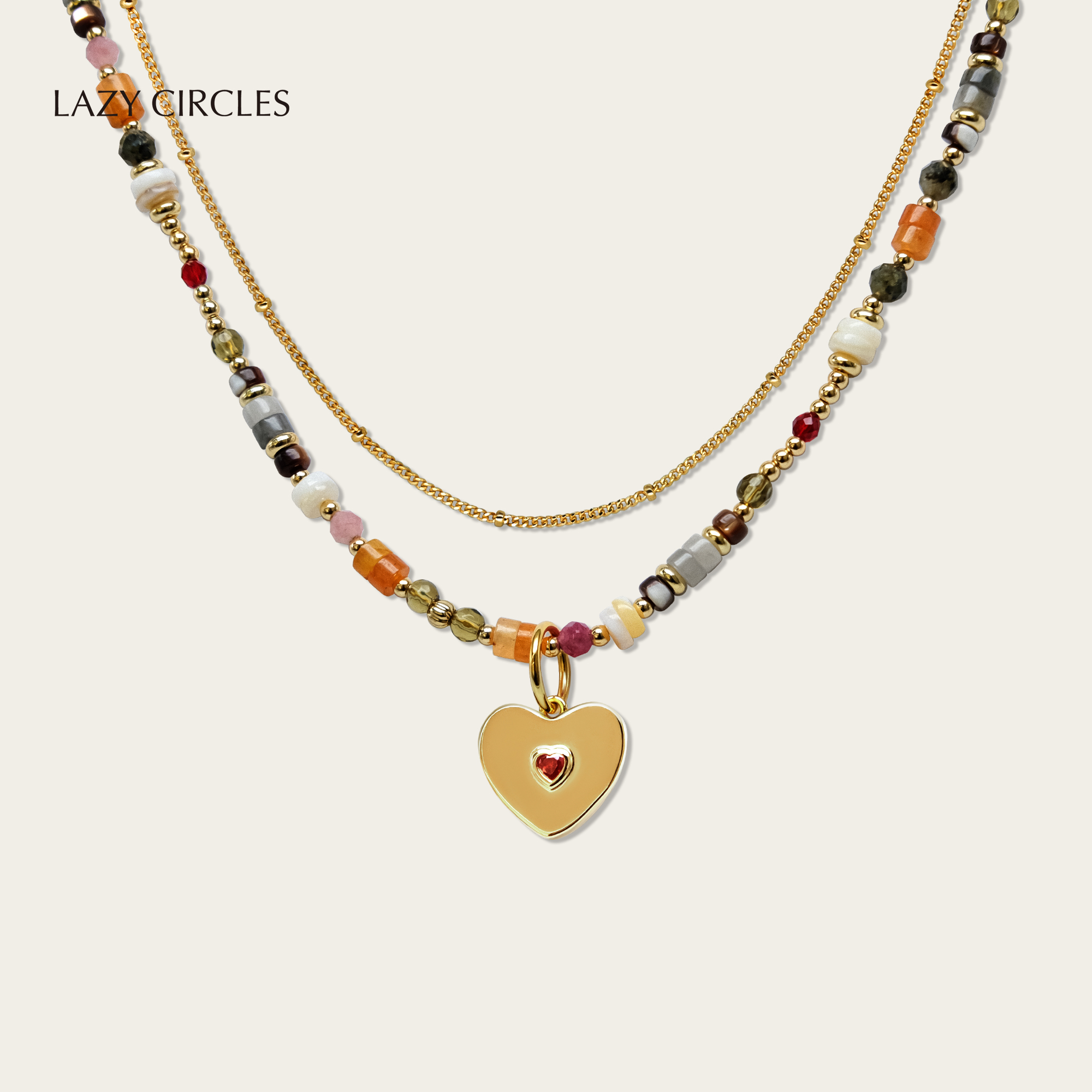 LAZY CIRCLES 铜合金项链 爱心套组项链简约时尚彩色叠戴锁骨链