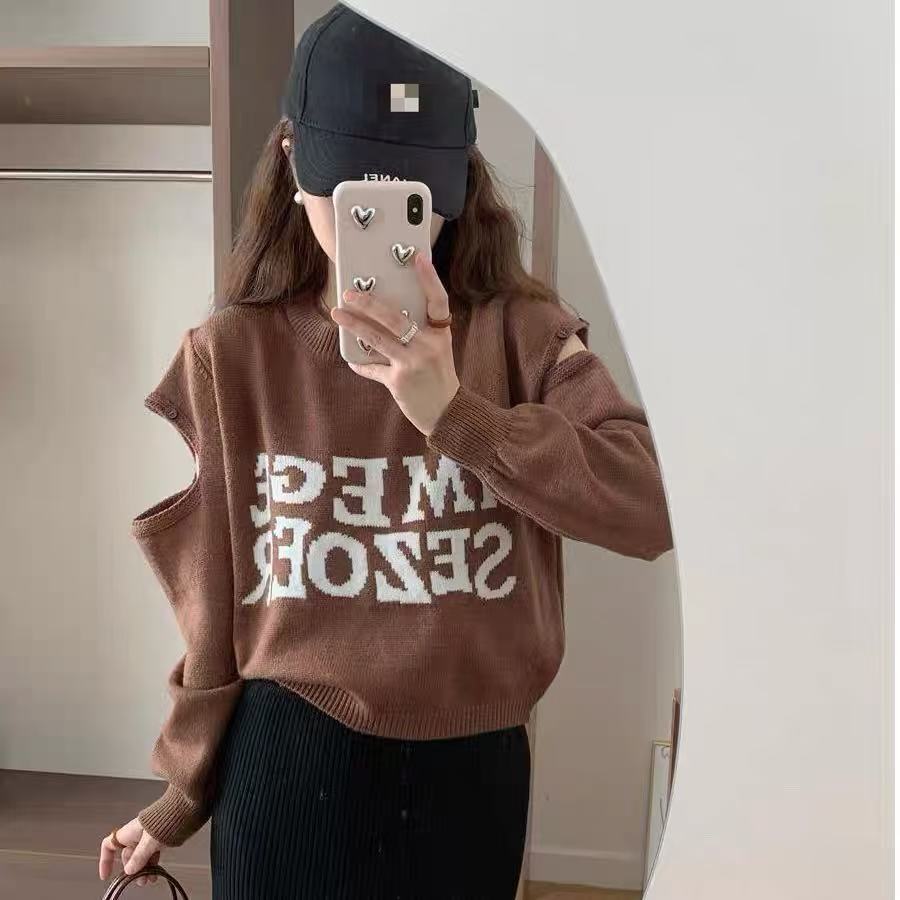 0424 复古宽松韩版慵懒风短款百搭外穿针织8205