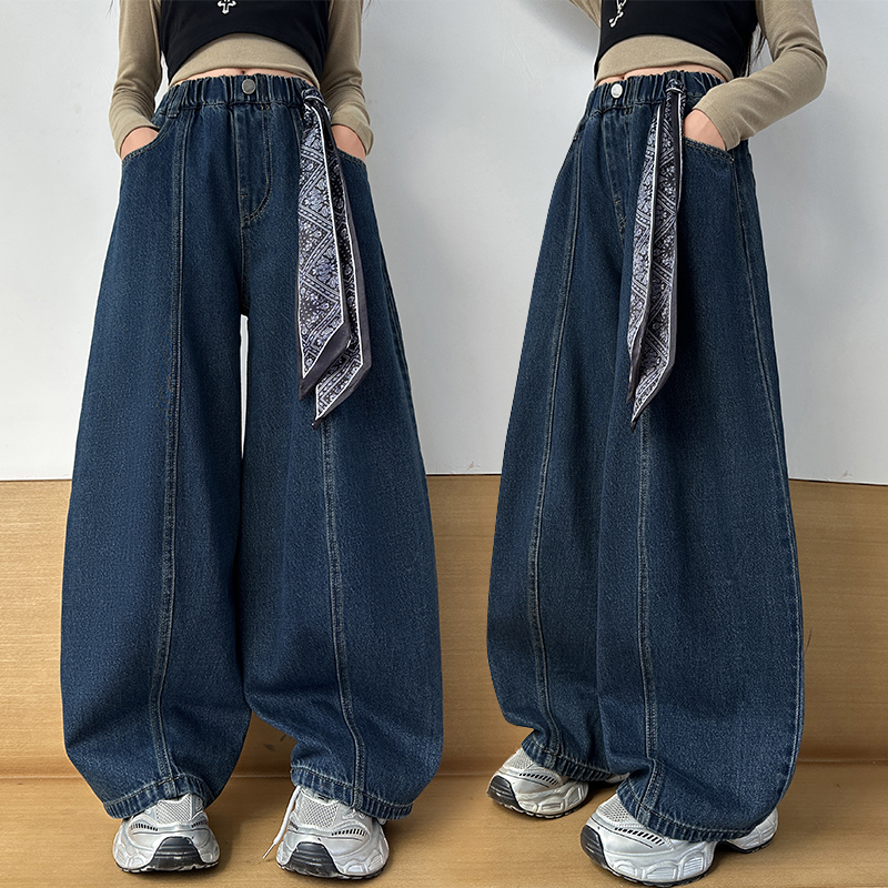 女童阔腿牛仔裤2025新款中大童秋季休闲老爹裤儿童春秋款弯刀裤潮