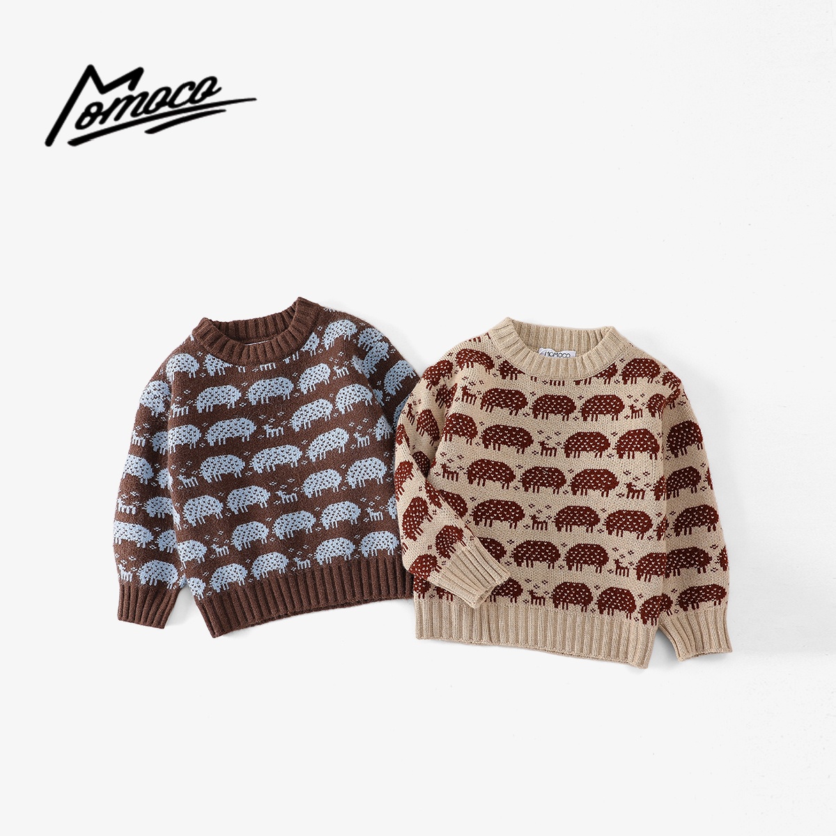 MOMOCO男童冬季新款加厚卡通毛衣圆领百搭上衣77430230046&47