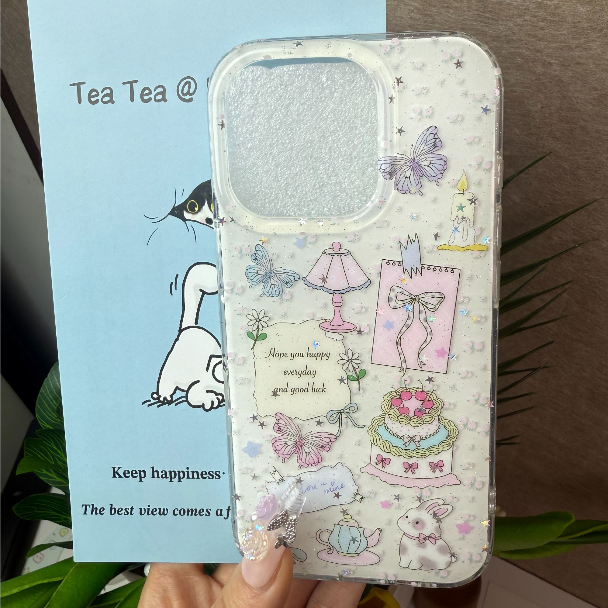 草莓蝴蝶结适用苹果16promax手机壳IMD细闪iPhone15/14卡通涂鸦壳