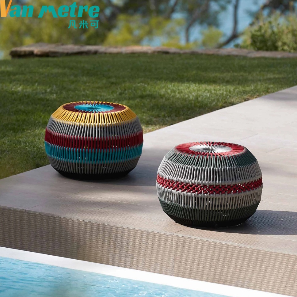 户外阳台圆凳茶桌椅边几设计款庭院实用茶几简约圆形卡通藤编欧式