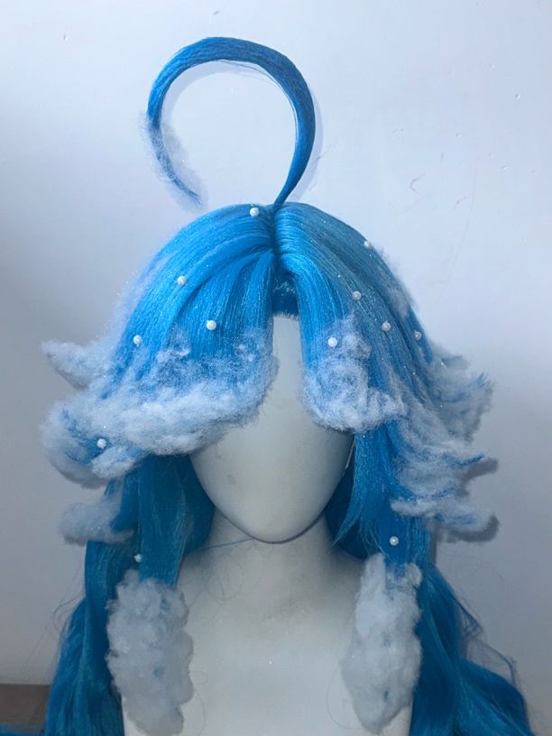 王者小美人鱼 朵莉亚cos假发 反翘蓝色假毛cosplay