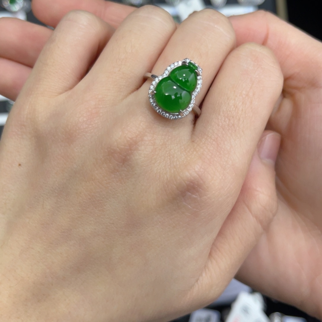 翡翠戒指银S925镶嵌-*翡翠戒指