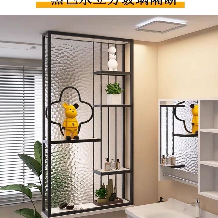 奶油风卫生间半墙屏风隔断柜客厅轻奢浴室艺术画长虹玻璃入户玄关