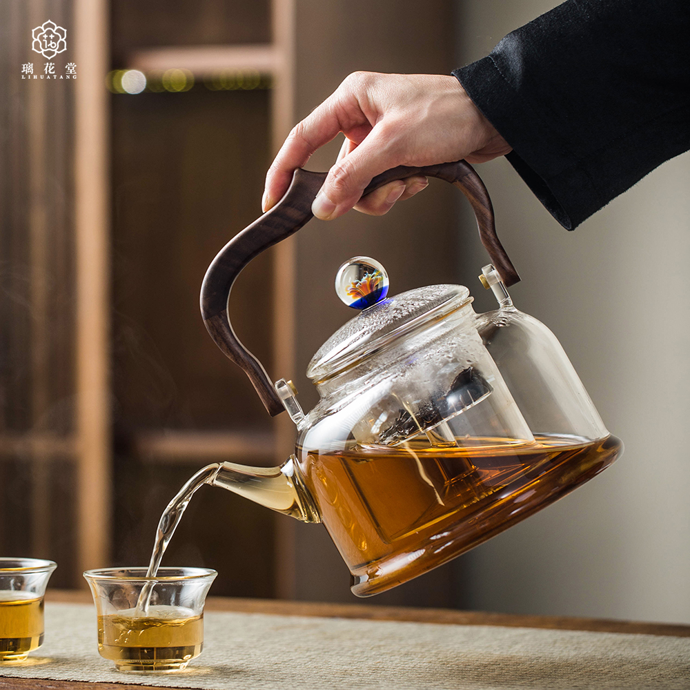 璃花堂1300ml莲花壶玻璃煮茶壶烧水壶泡茶专用蒸煮一体提梁养生壶