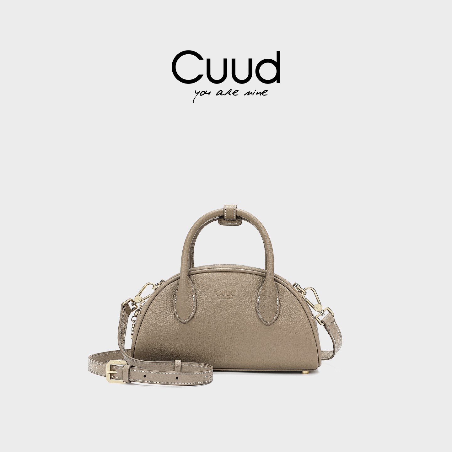 Cuud小众设计荔枝纹保龄球包高级感ins风头层牛皮手提小包斜挎包