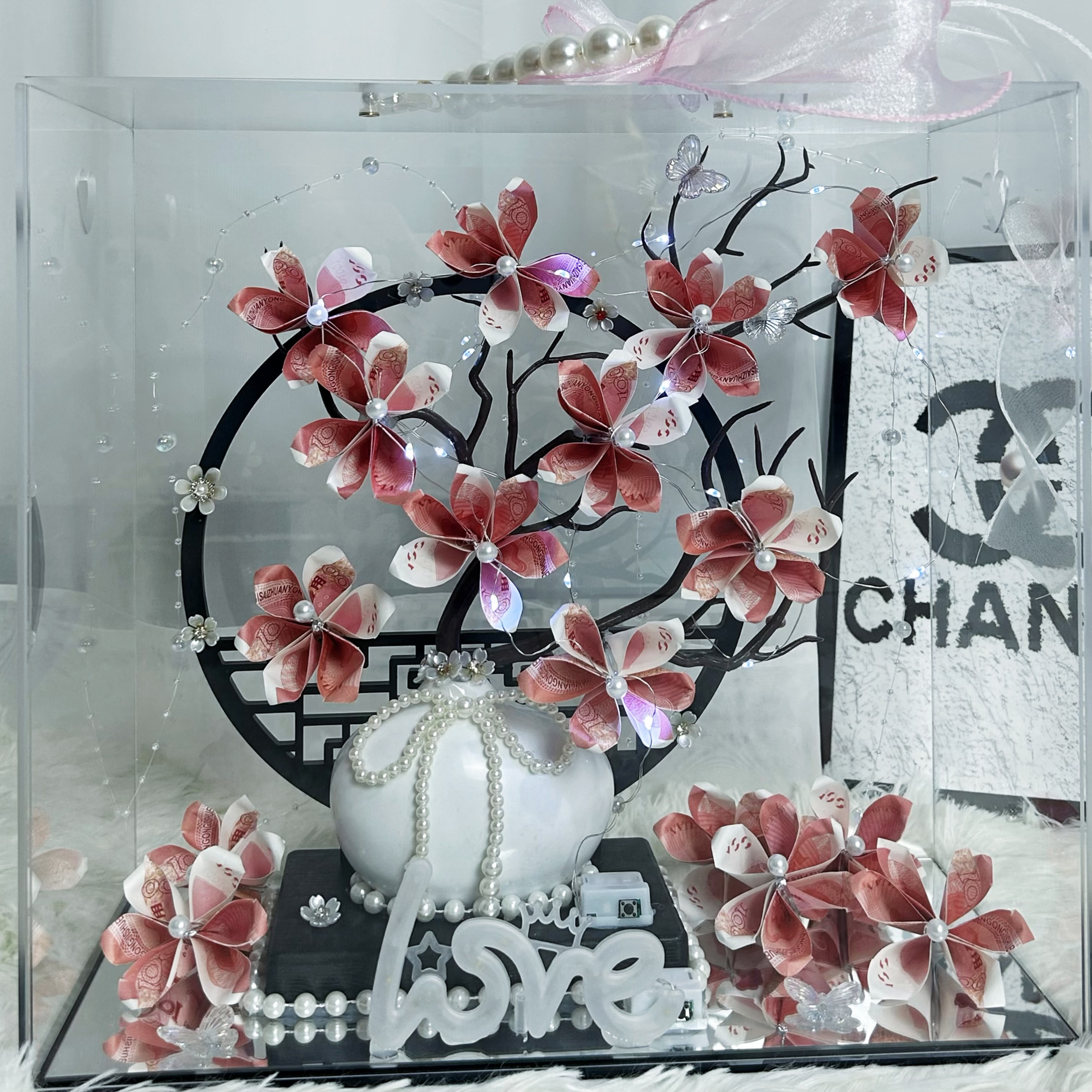 发财树钱折花束精致亚克力包装乔迁之喜送姐姐闺蜜老婆老公礼盒