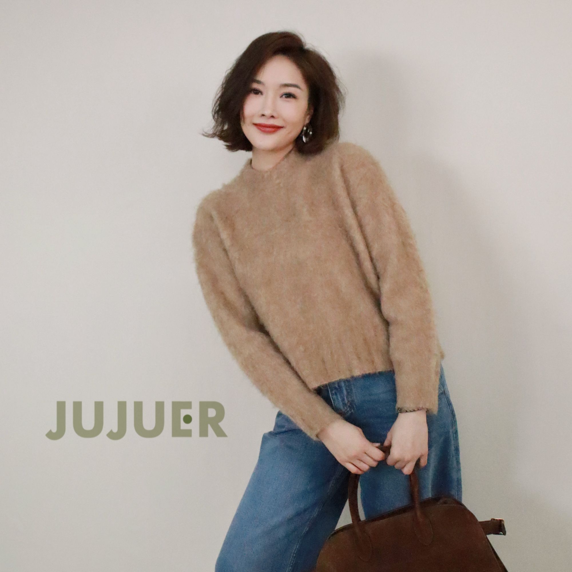 JUJU针织毛衣高奢马海毛羊毛衫女时尚慵懒舒适秋冬