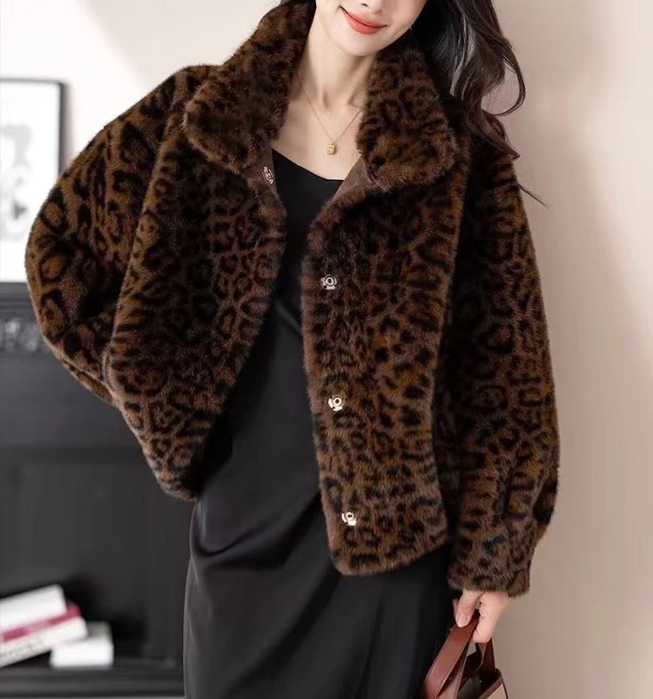 【郝柳亮】短款豹纹气质时尚豹纹百搭女装外套