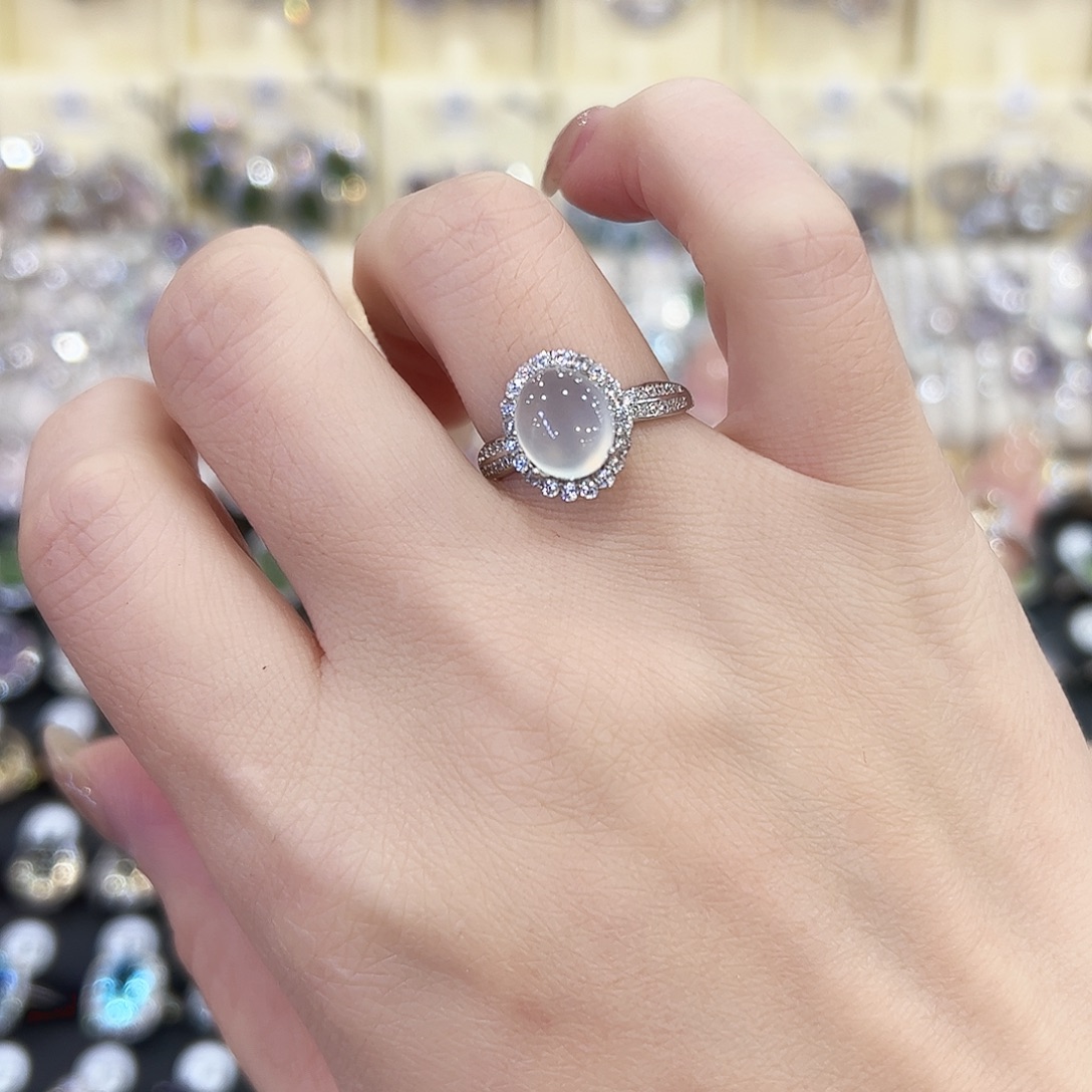 蛇纹石玉银S925镶嵌戒指